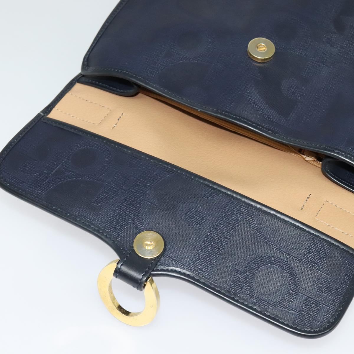 Christian Dior Trotter Canvas Hand Bag PVC 2way Navy Gold Auth BA2861