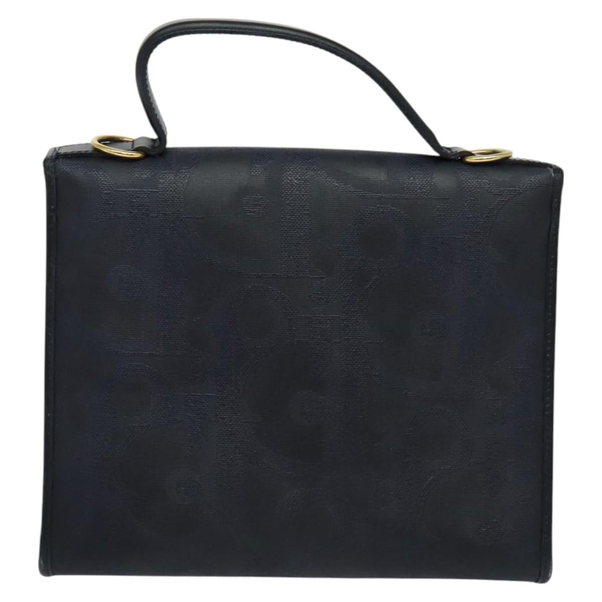 Christian Dior Trotter Canvas Hand Bag PVC 2way Navy Gold Auth BA2861