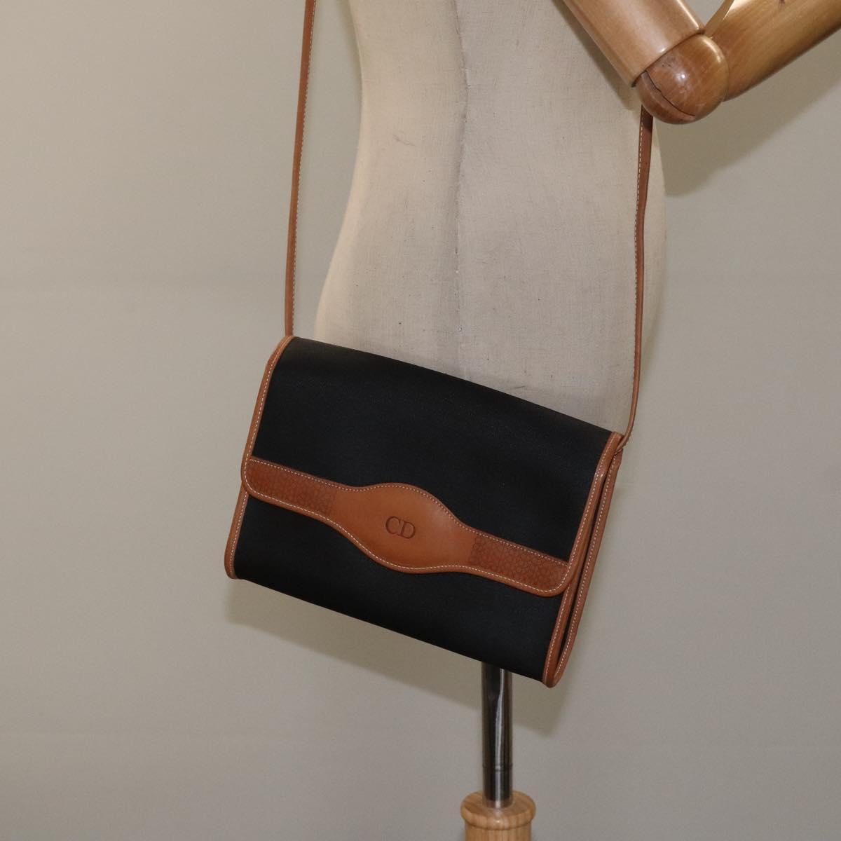 Christian Dior Shoulder Bag PVC Leather Black Gold Auth BA2862