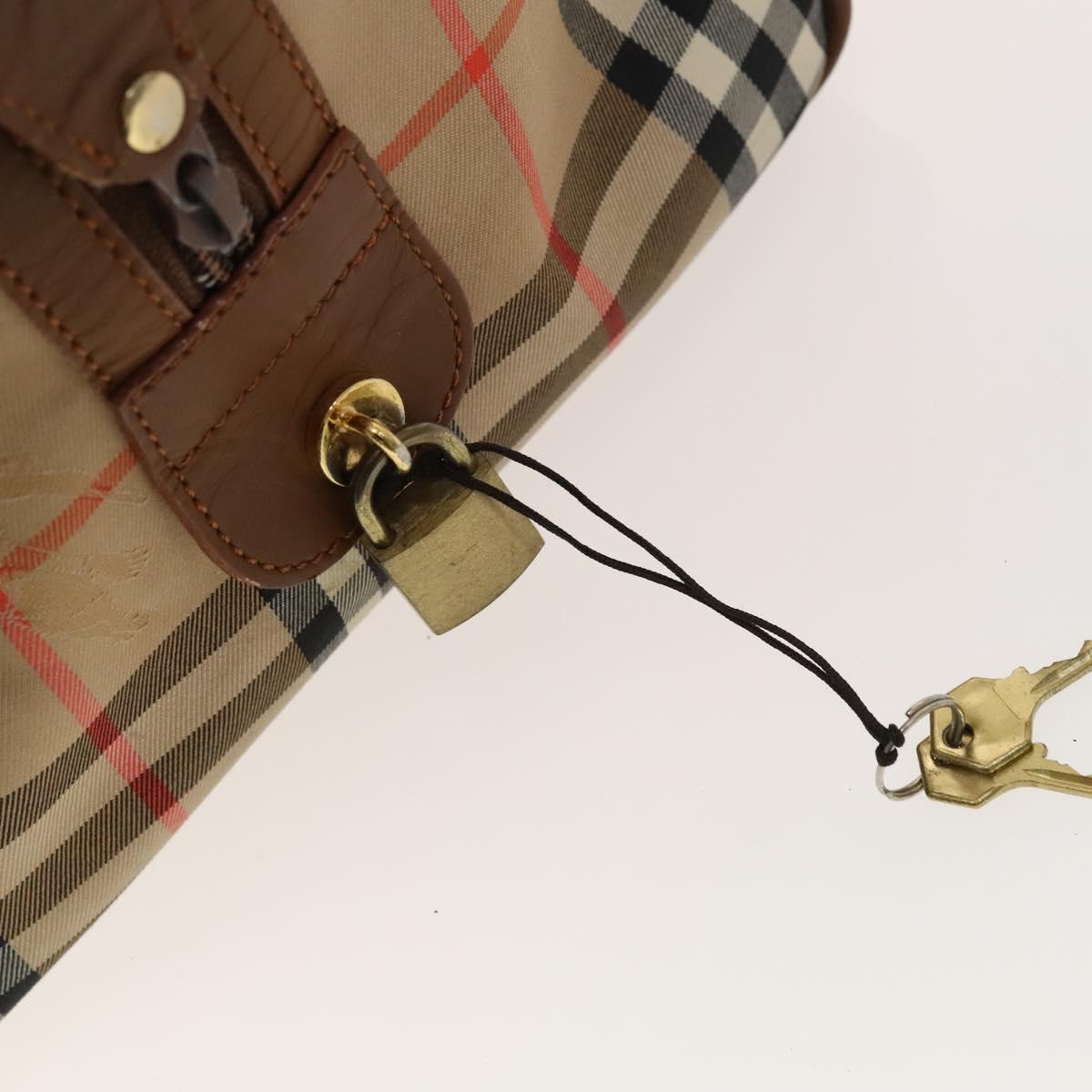Burberrys Nova Check Boston Bag Canvas Beige Gold Auth BA2882