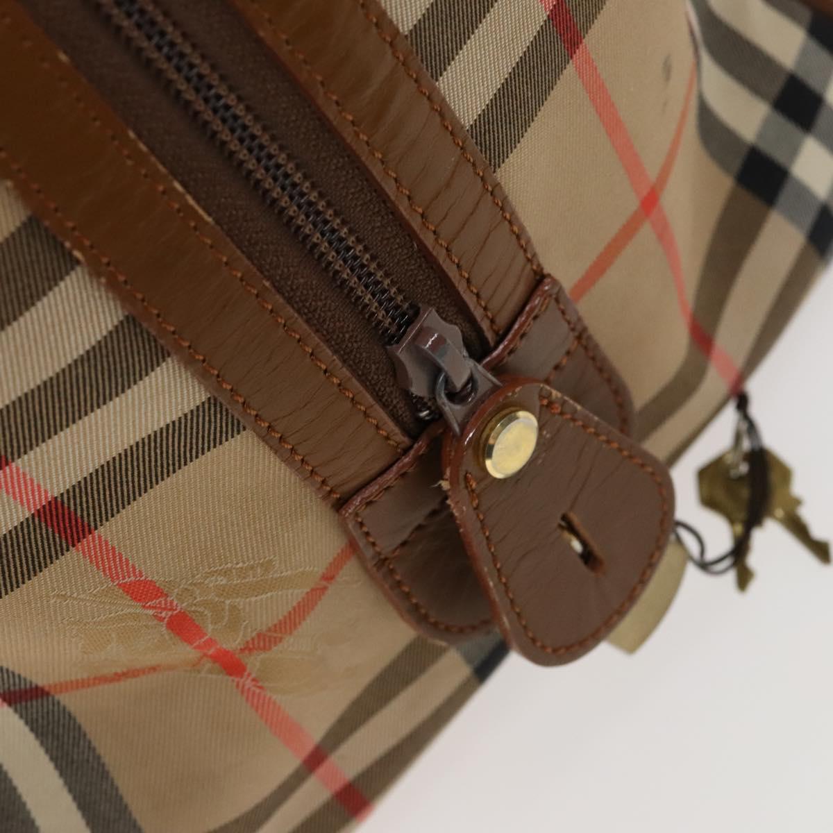 Burberrys Nova Check Boston Bag Canvas Beige Gold Auth BA2882