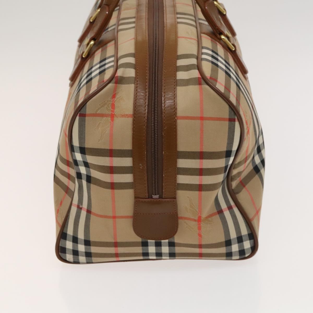 Burberrys Nova Check Boston Bag Canvas Beige Gold Auth BA2882