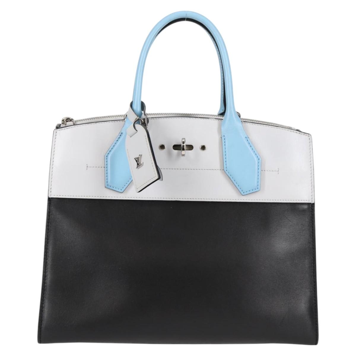 LOUIS VUITTON City Steamer MM Bag Calf leather Black Gray M42435 LV Auth BA2906A