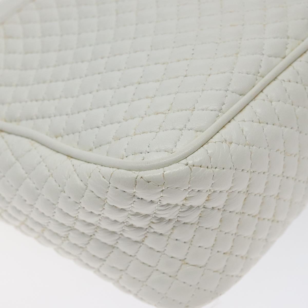 BALLY Chain Shoulder Bag Leather White Gold Auth BA2907