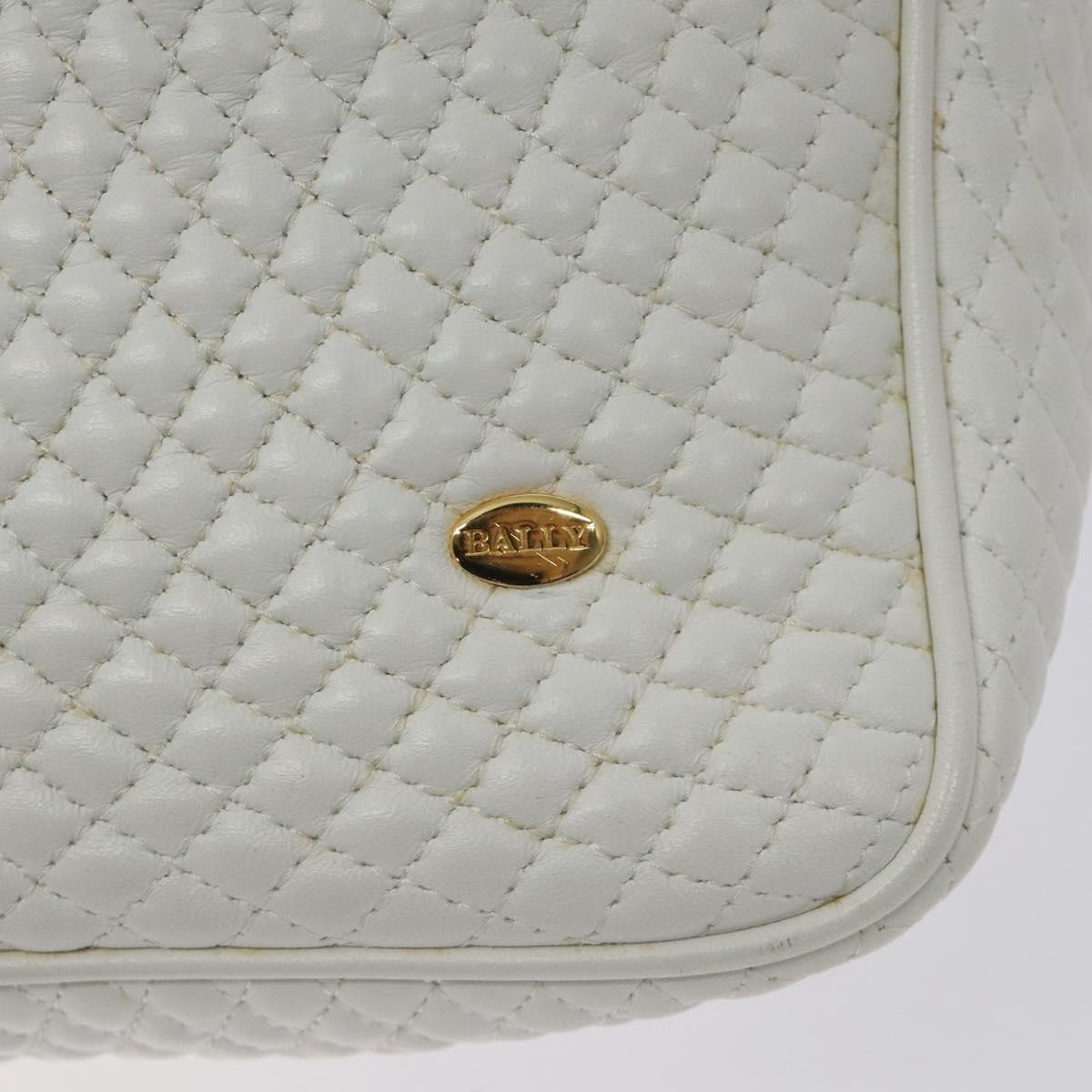 BALLY Chain Shoulder Bag Leather White Gold Auth BA2907