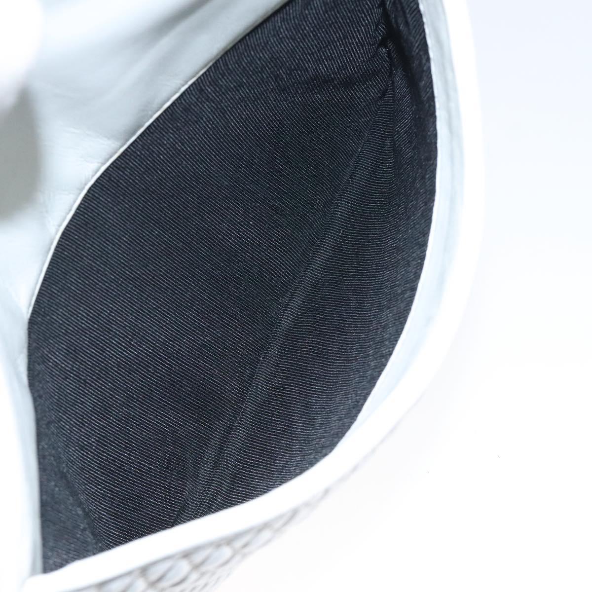 BALLY Chain Shoulder Bag Leather White Gold Auth BA2907