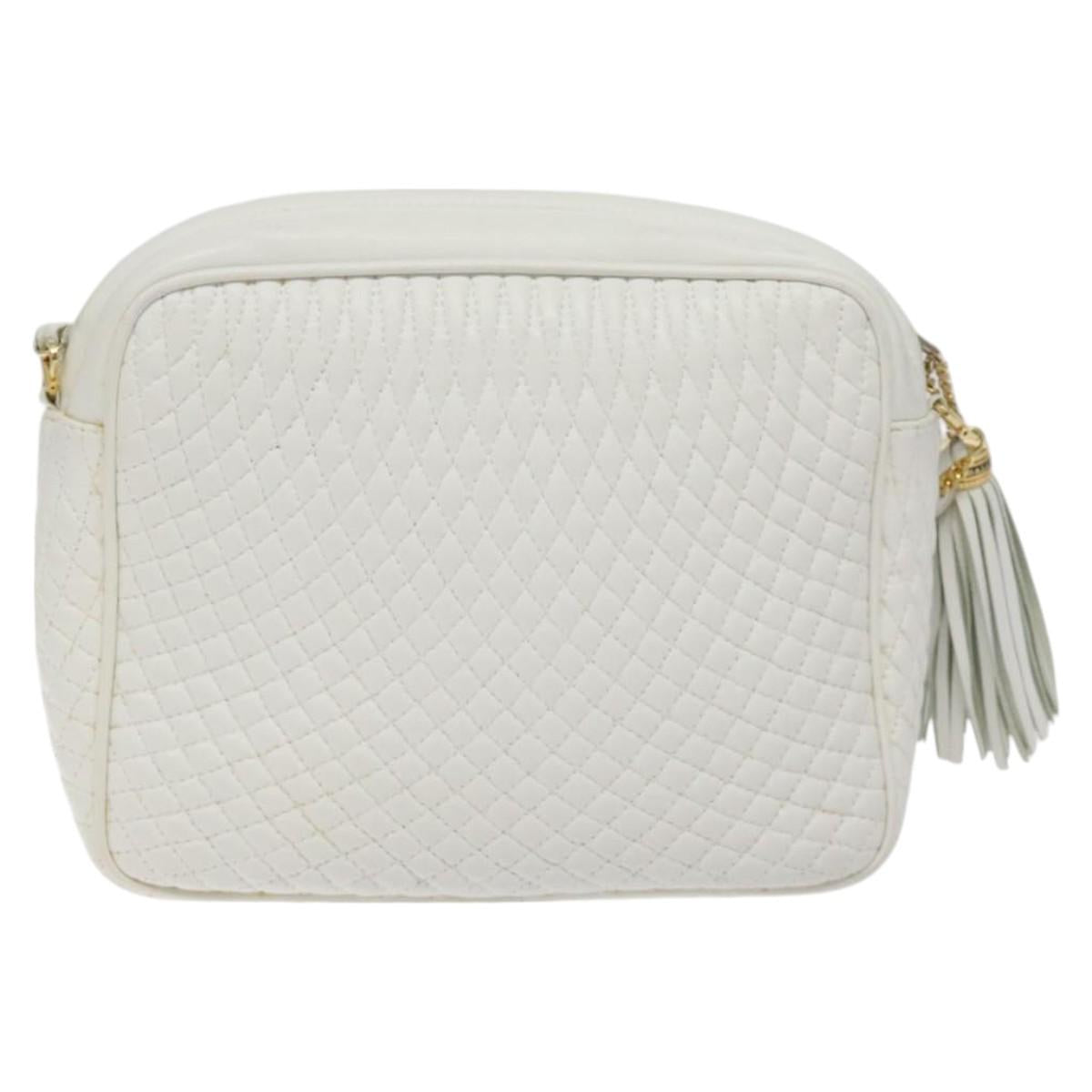 BALLY Chain Shoulder Bag Leather White Gold Auth BA2907