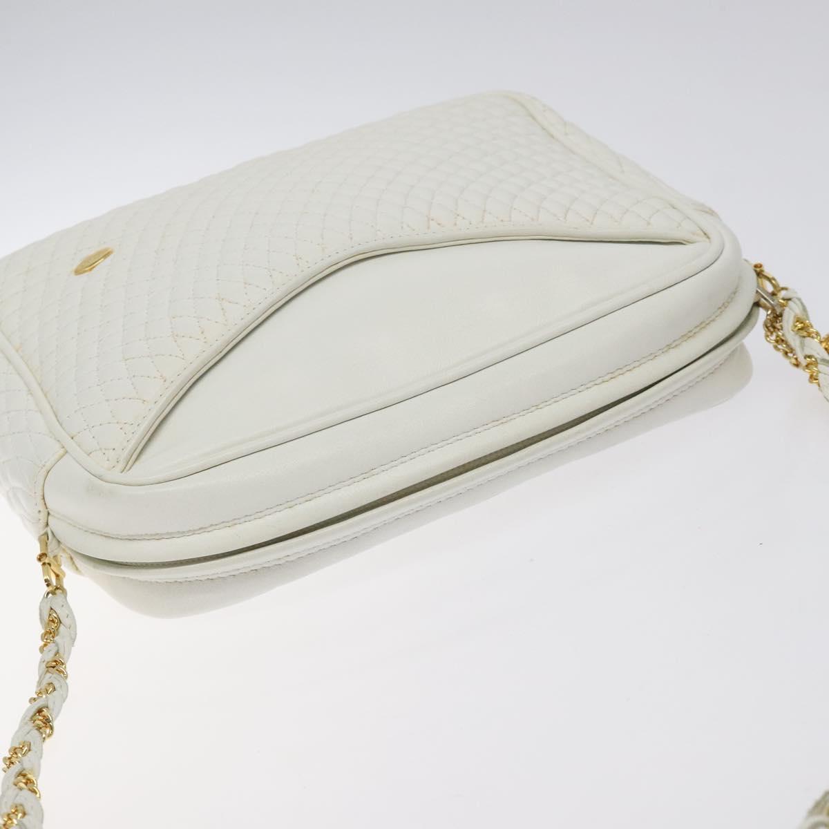 BALLY Chain Shoulder Bag Leather White Gold Auth BA2907
