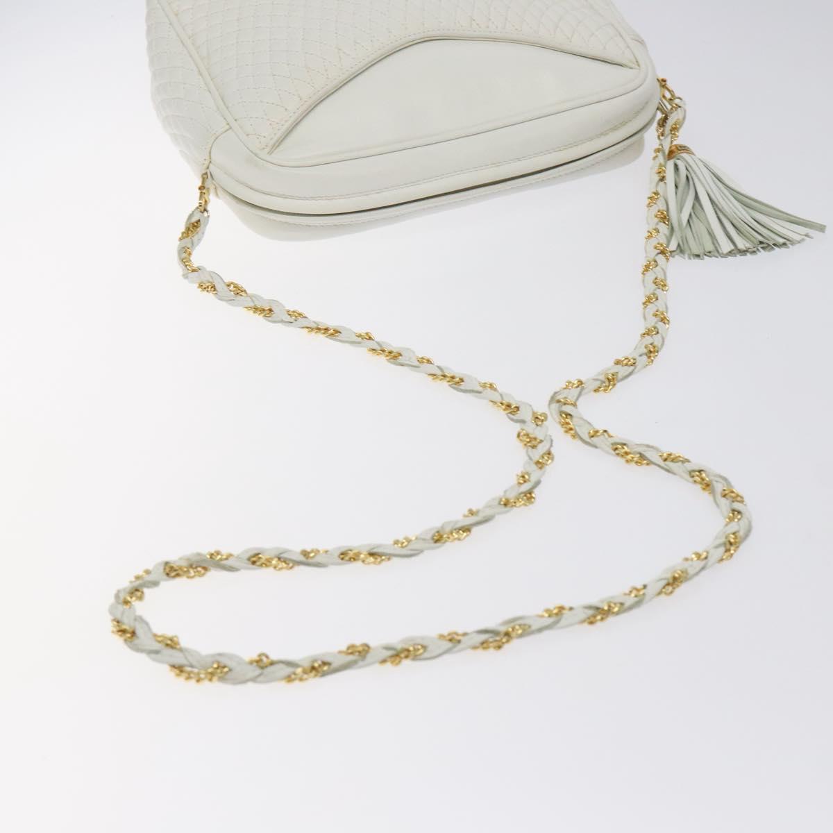 BALLY Chain Shoulder Bag Leather White Gold Auth BA2907