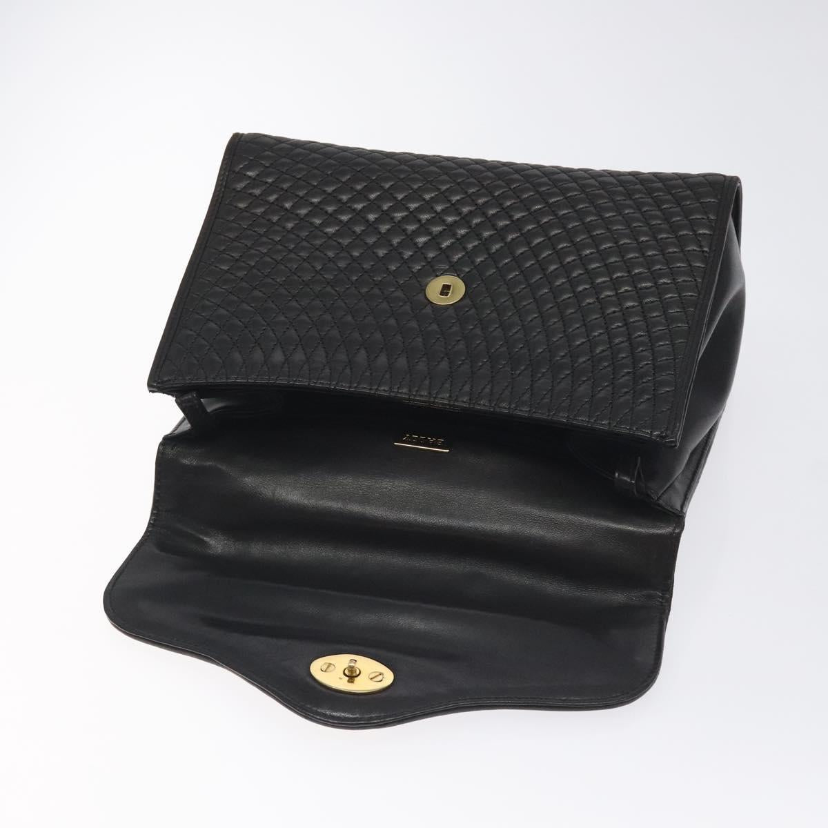 BALLY Hand Bag Leather Black Gold Auth BA2909