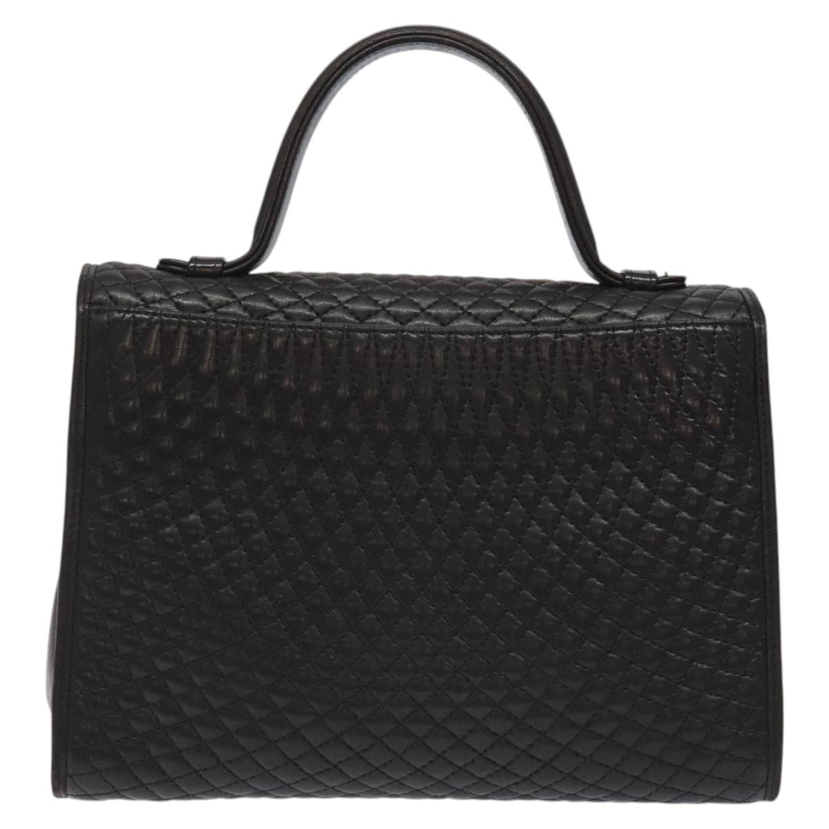 BALLY Hand Bag Leather Black Gold Auth BA2909