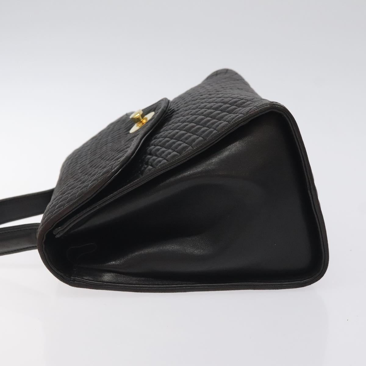 BALLY Hand Bag Leather Black Gold Auth BA2909