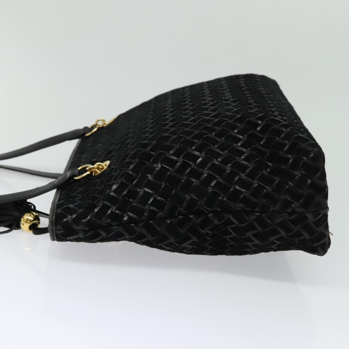 BALLY Tote Bag Leather Black Gold Auth BA2910