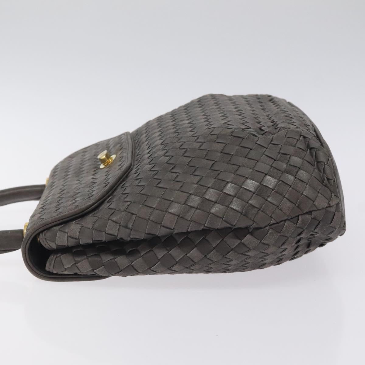 BALLY Hand Bag Leather Gray Gold Auth BA2912