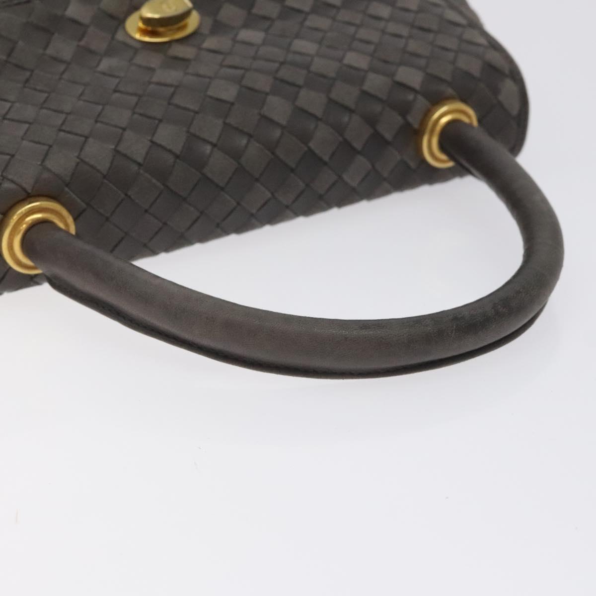 BALLY Hand Bag Leather Gray Gold Auth BA2912