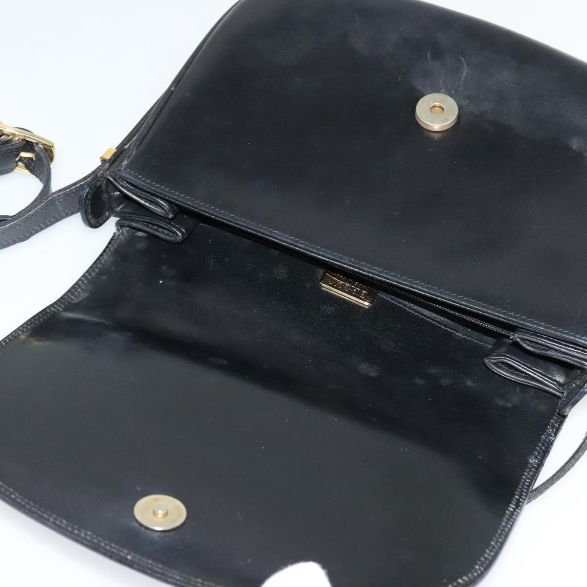 BALLY Shoulder Bag Leather Black Gold Auth BA2914