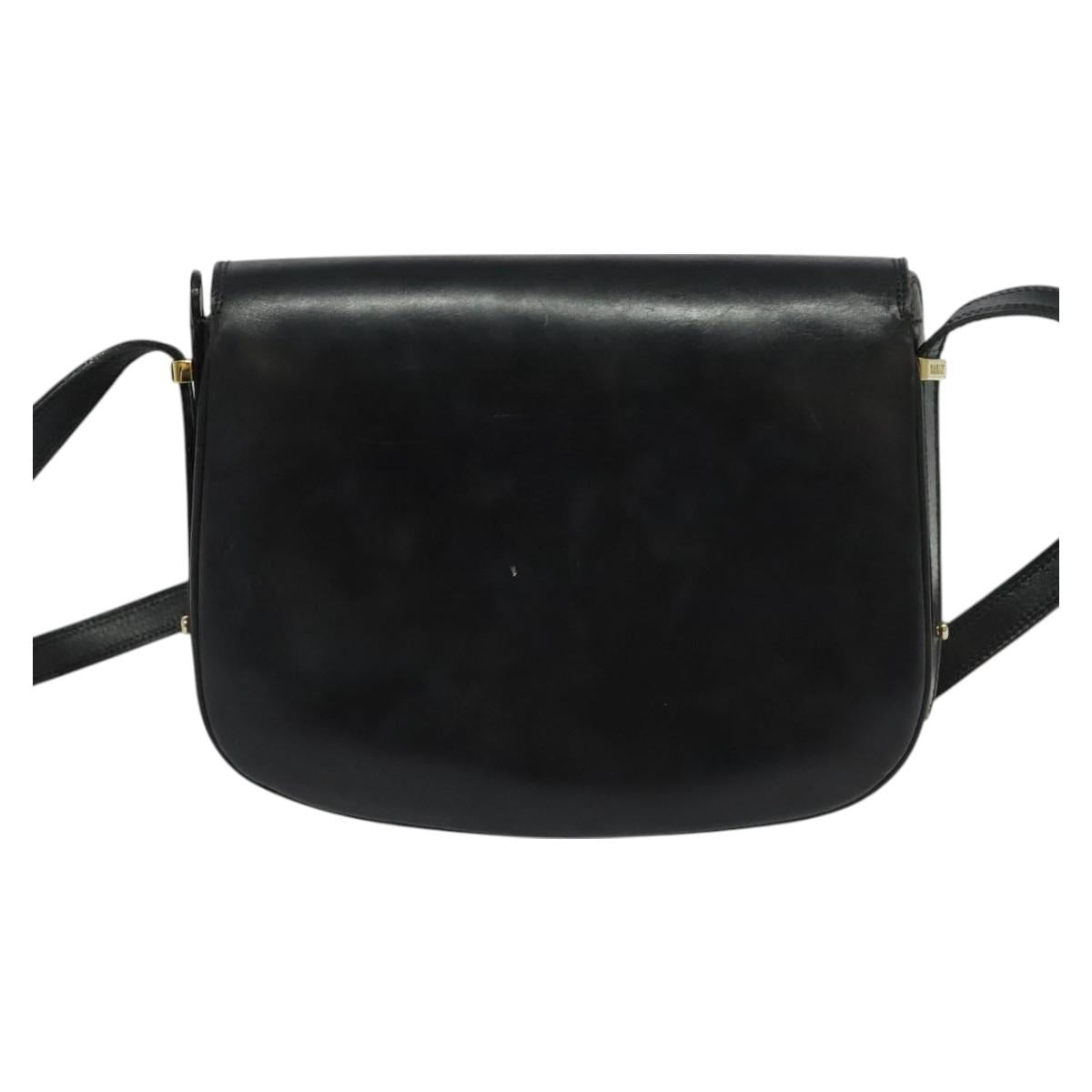 BALLY Shoulder Bag Leather Black Gold Auth BA2914
