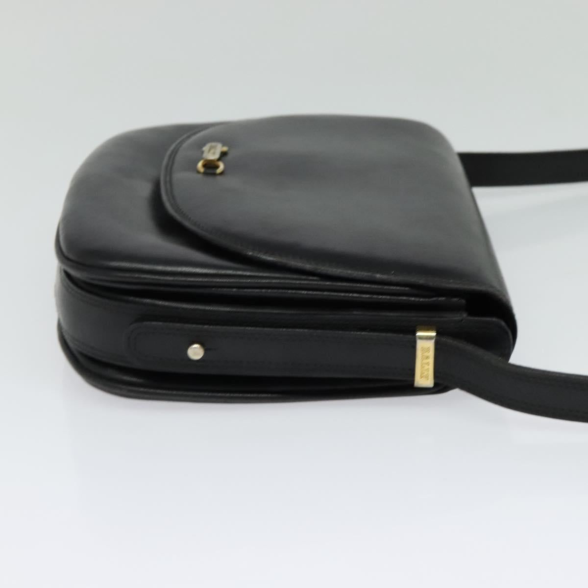 BALLY Shoulder Bag Leather Black Gold Auth BA2914