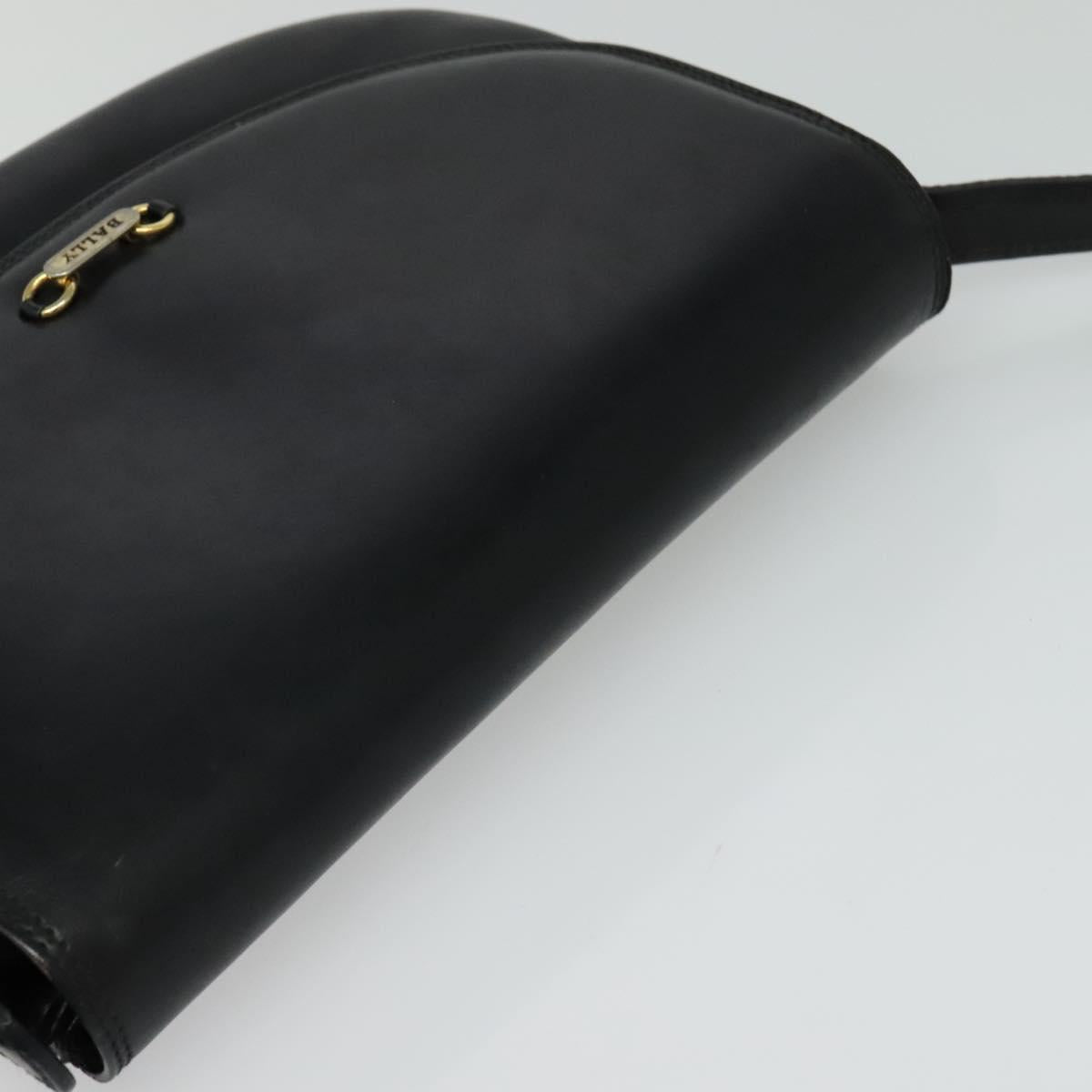 BALLY Shoulder Bag Leather Black Gold Auth BA2914