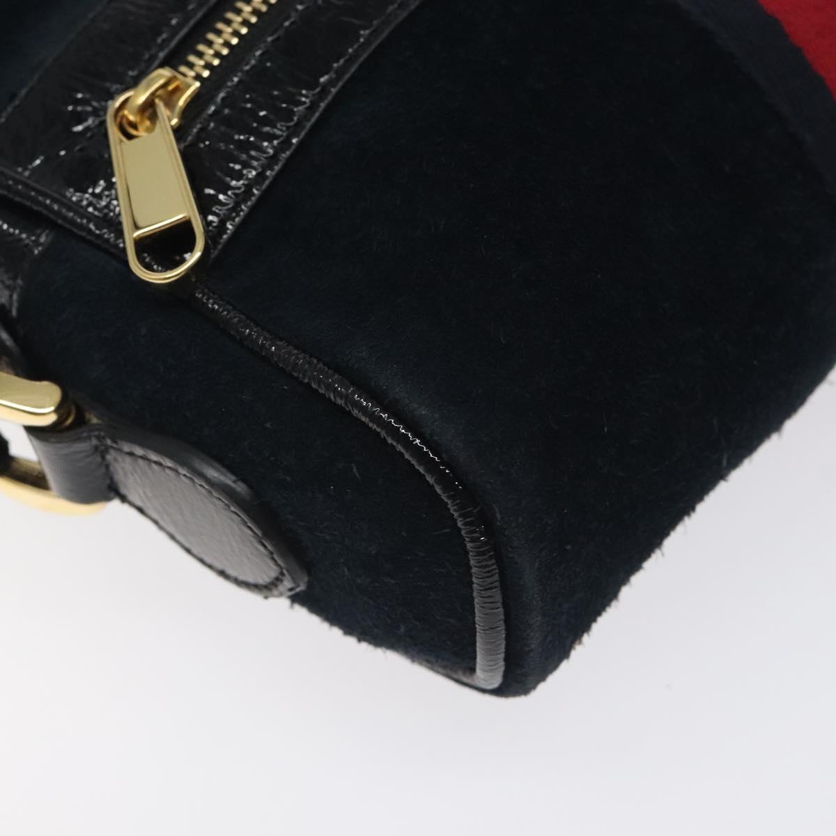GUCCI Ofdea Sherry Line Shoulder Bag Suede Navy Gold 517350 Auth BA2925