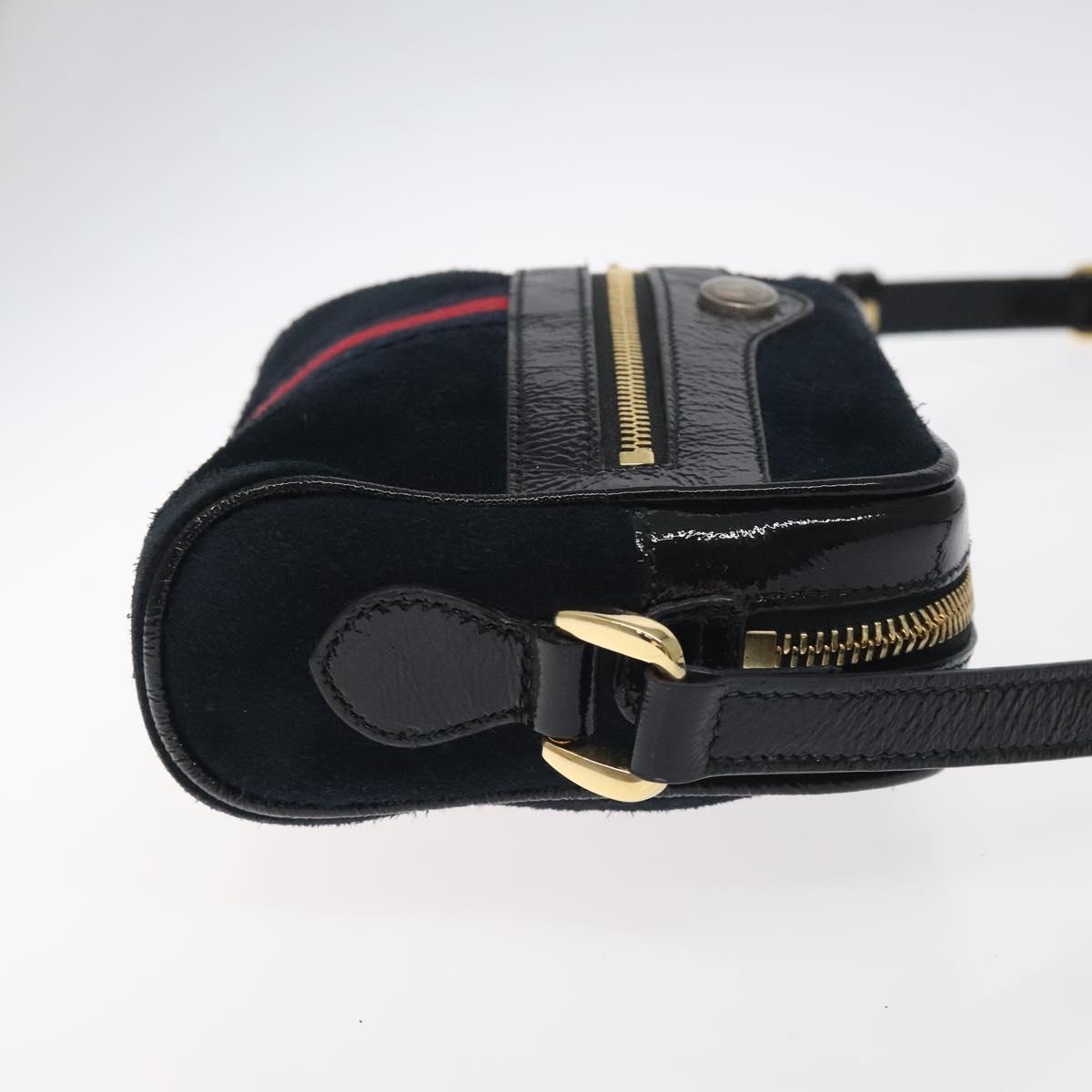 GUCCI Ofdea Sherry Line Shoulder Bag Suede Navy Gold 517350 Auth BA2925