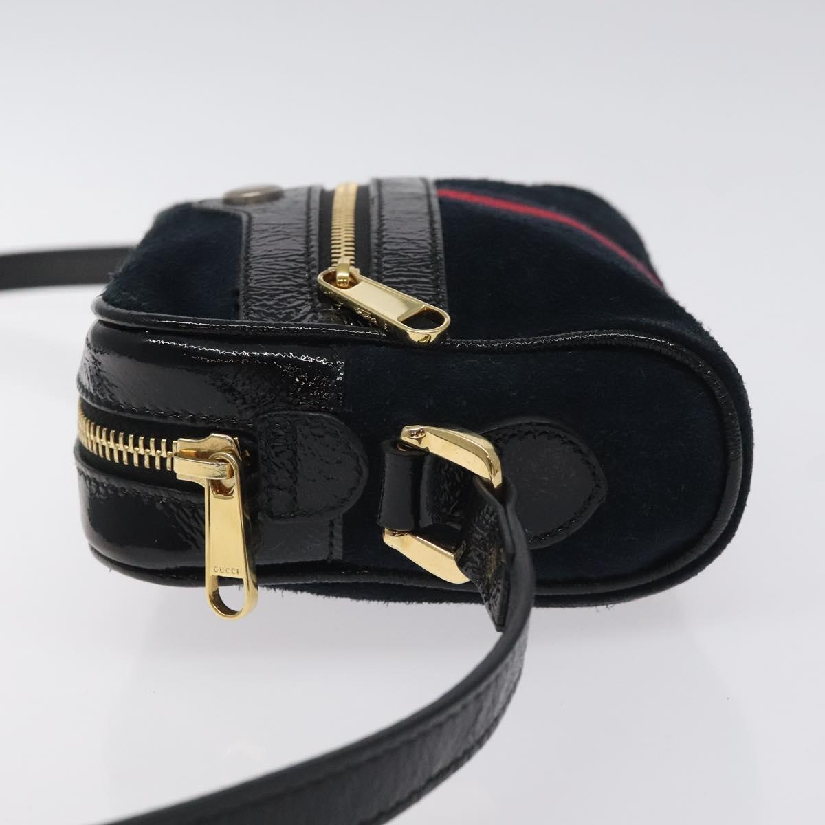 GUCCI Ofdea Sherry Line Shoulder Bag Suede Navy Gold 517350 Auth BA2925