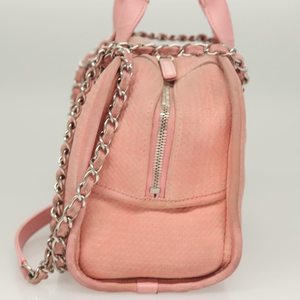 CHANEL Hand Bag Canvas Leather 2way Pink Silver CC Auth BA2930