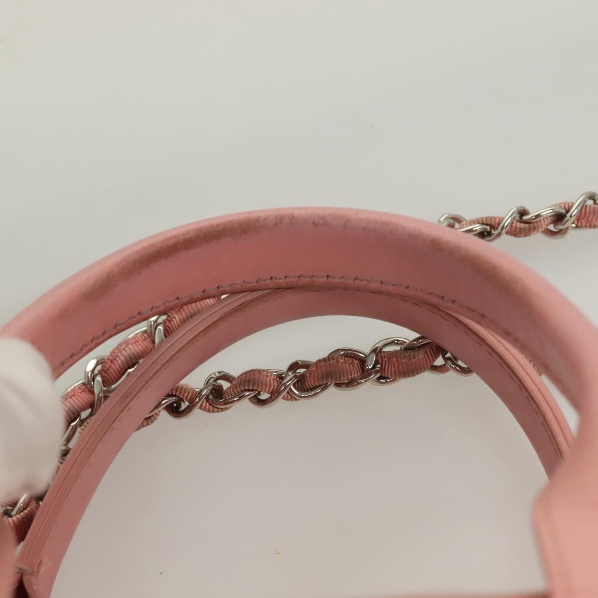 CHANEL Hand Bag Canvas Leather 2way Pink Silver CC Auth BA2930