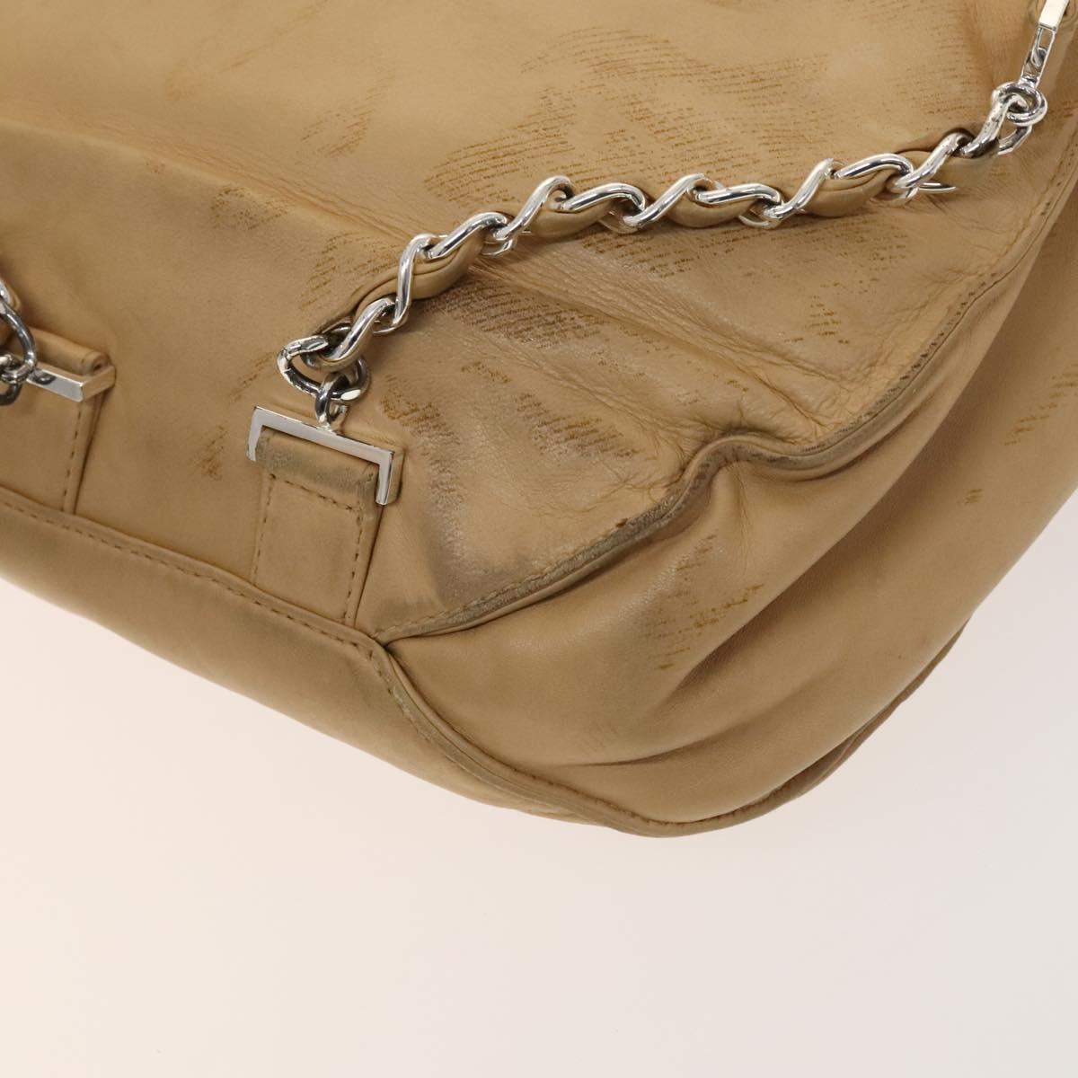 CHANEL COCO Mark Backpack Lamb Skin Beige Silver CC Auth BA2935
