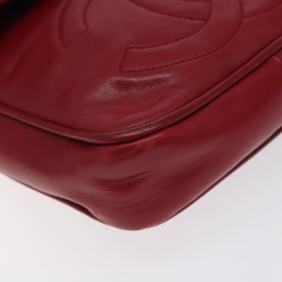 CHANEL COCO Mark Shoulder Bag Lamb Skin Red Gold CC Auth BA2939