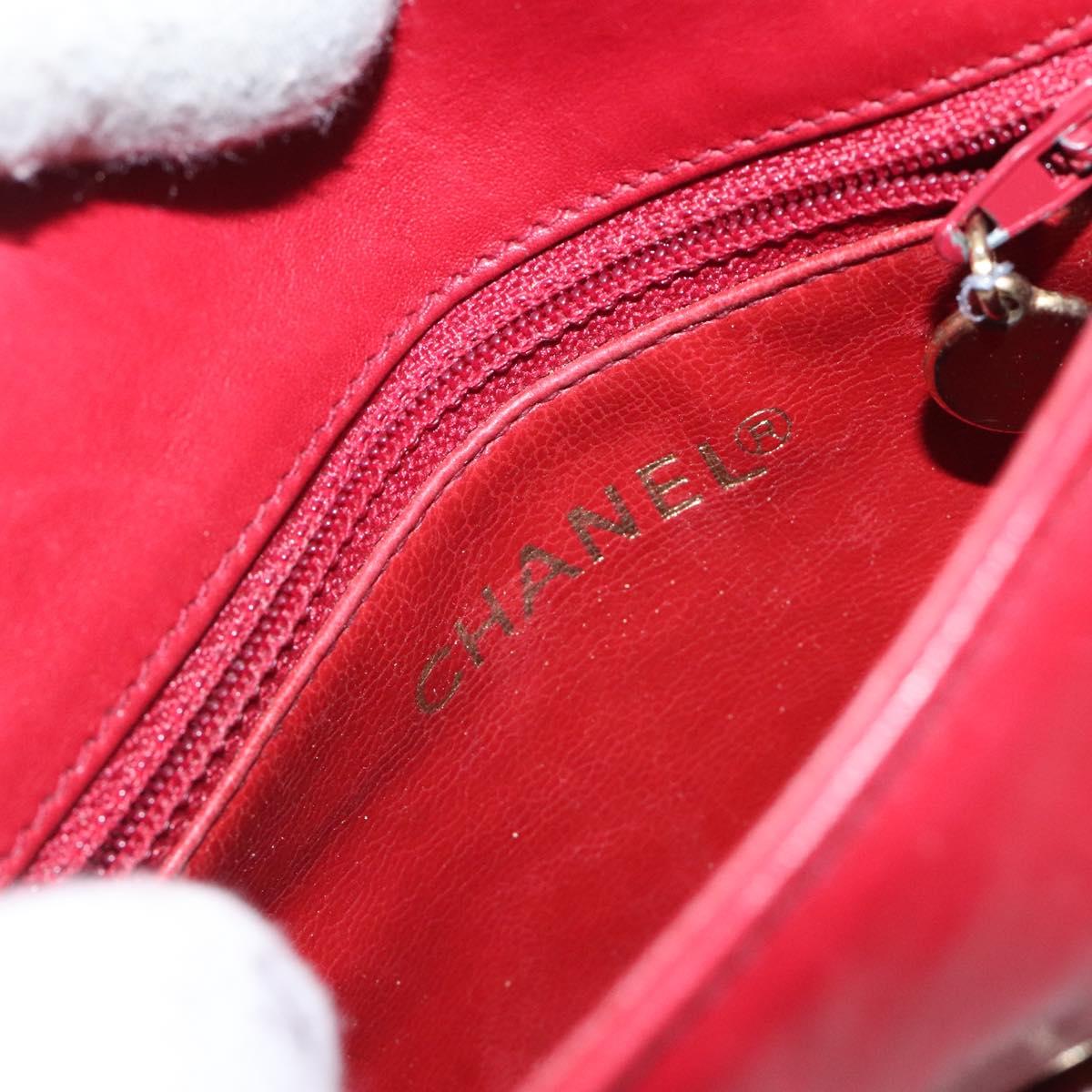 CHANEL COCO Mark Shoulder Bag Lamb Skin Red Gold CC Auth BA2939