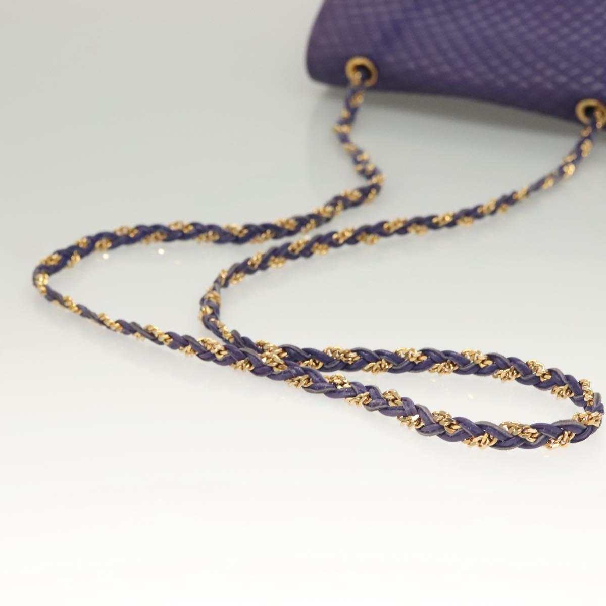 BALLY Quilted Shoulder Bag Leather Purple Gold Auth BA2961