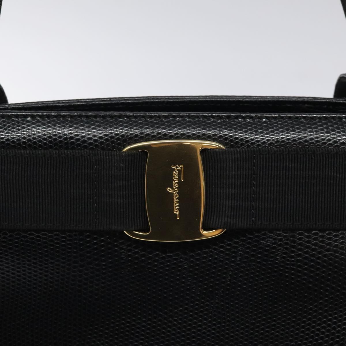Salvatore Ferragamo Vera Tote Bag Embossed Leather Black Gold Auth BA2962