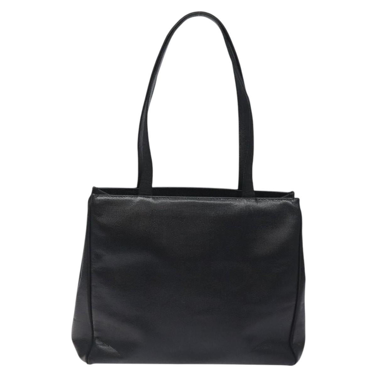 Salvatore Ferragamo Vera Tote Bag Embossed Leather Black Gold Auth BA2962
