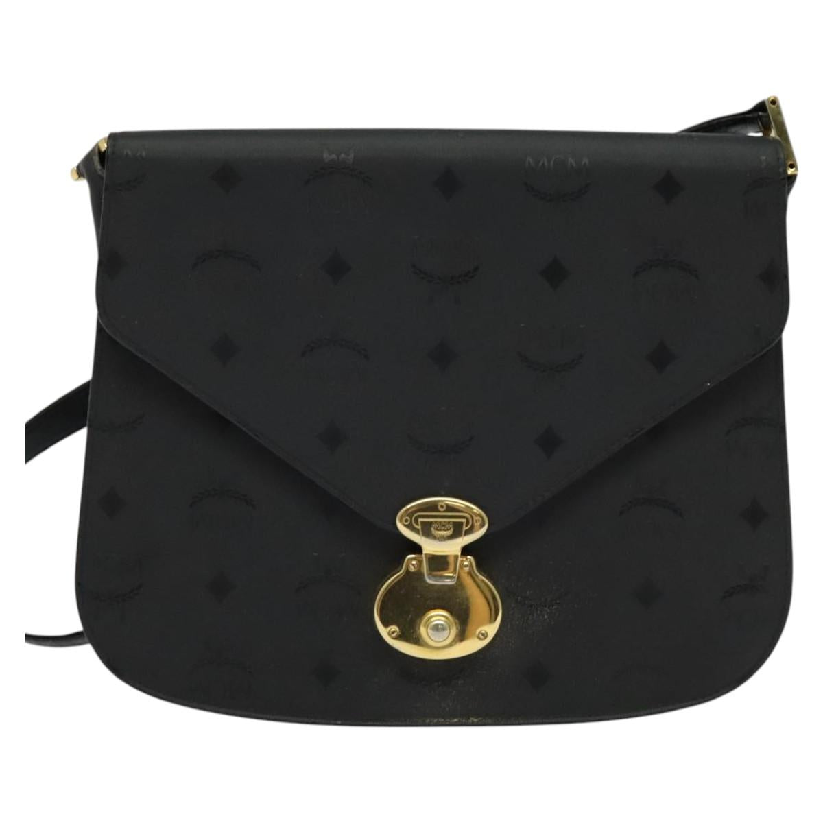 MCM Vicetos Logogram Shoulder Bag PVC Black Gold Auth BA2965