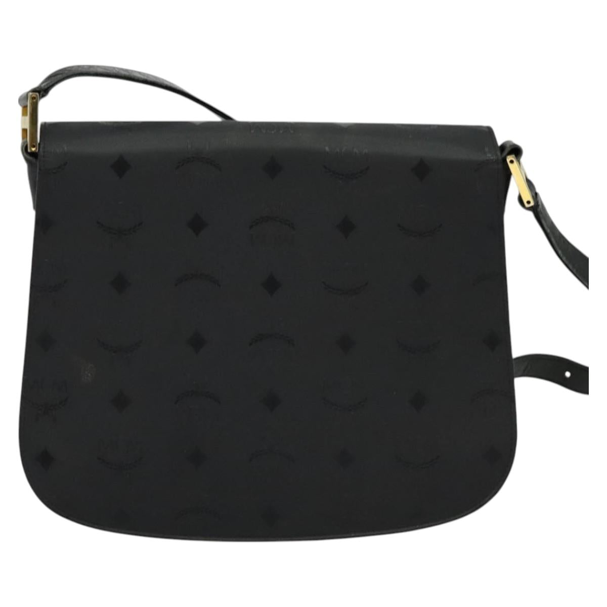 MCM Vicetos Logogram Shoulder Bag PVC Black Gold Auth BA2965