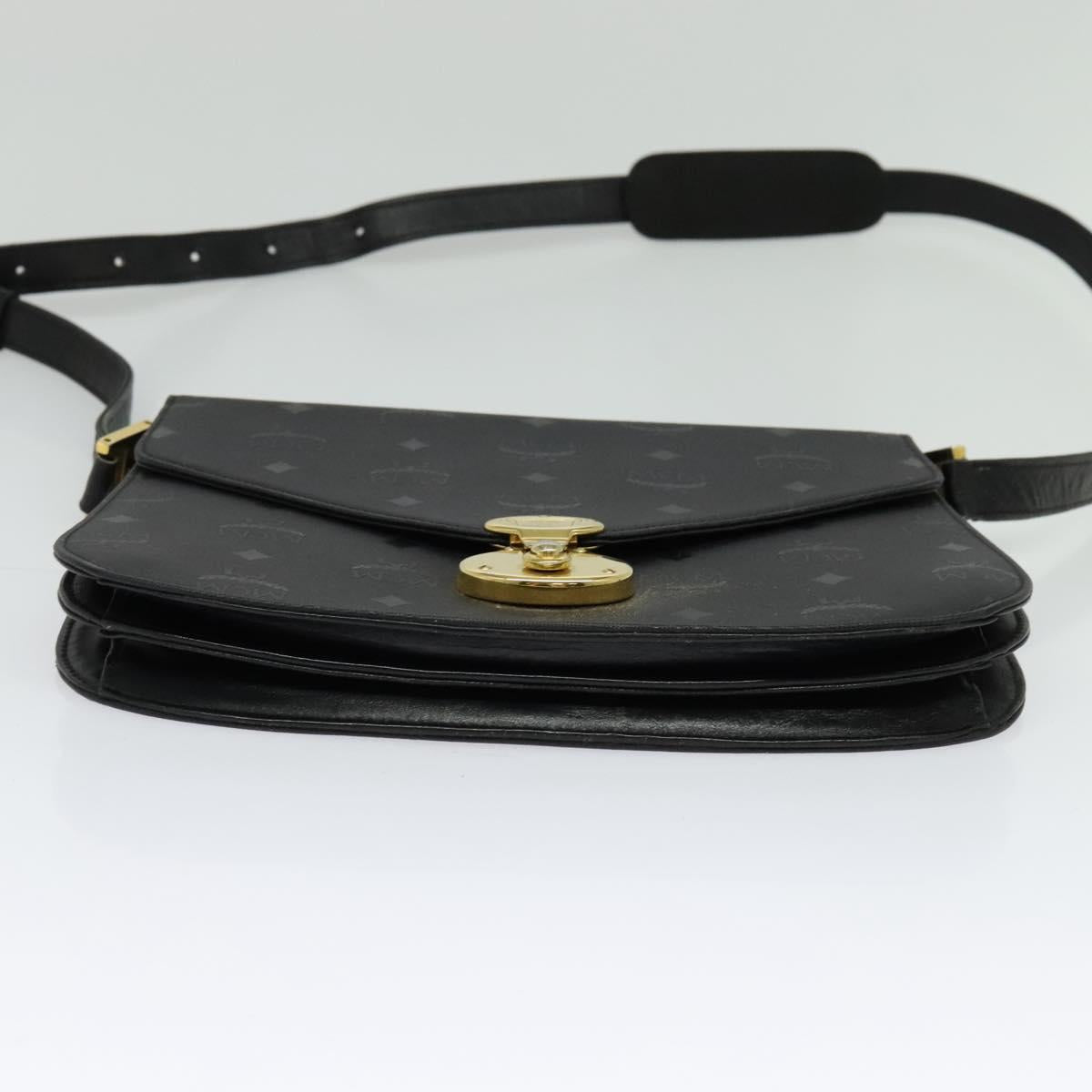 MCM Vicetos Logogram Shoulder Bag PVC Black Gold Auth BA2965