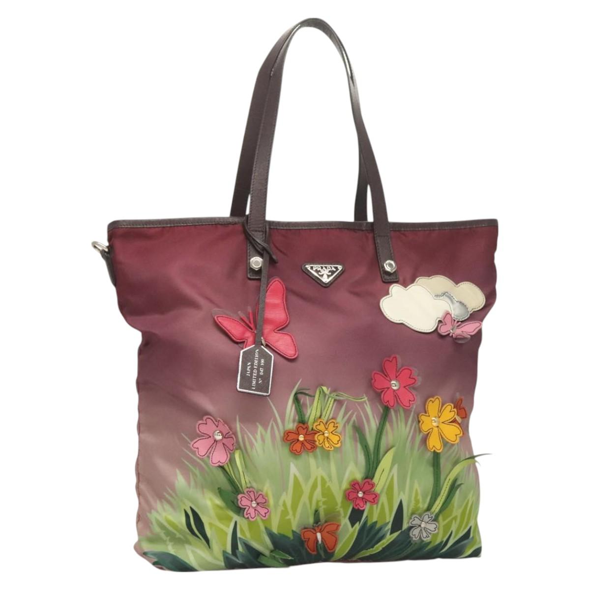 PRADA Flower Japan Limited Tote Bag Nylon Purple Auth BA2967