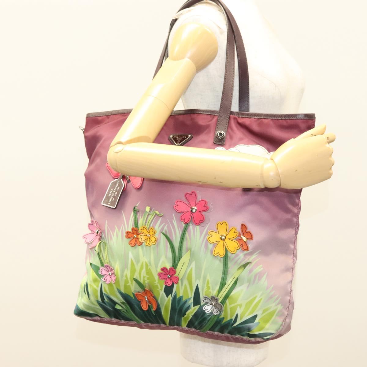 PRADA Flower Japan Limited Tote Bag Nylon Purple Auth BA2967