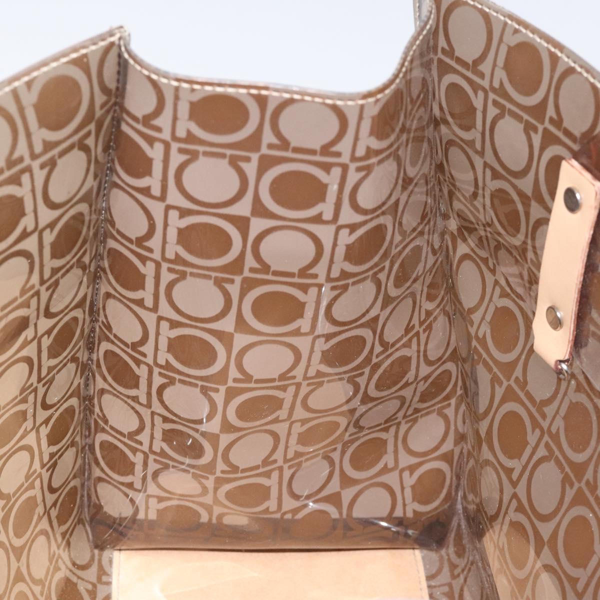 Salvatore Ferragamo Gancini Tote Bag Vinyl Brown Silver Auth BA2989