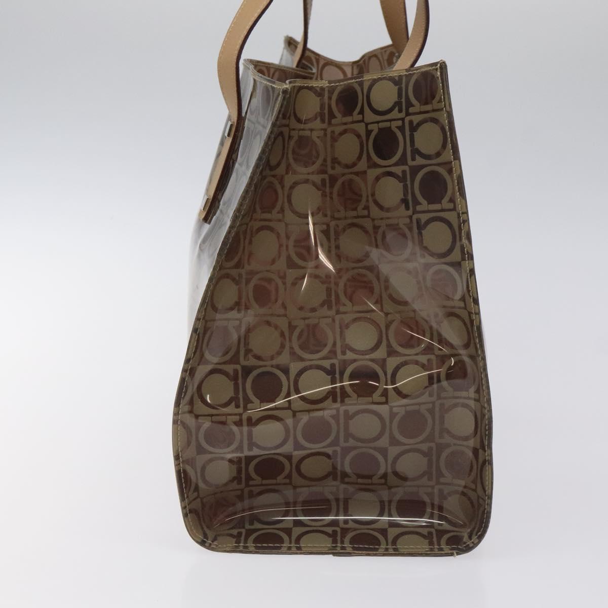 Salvatore Ferragamo Gancini Tote Bag Vinyl Brown Silver Auth BA2989