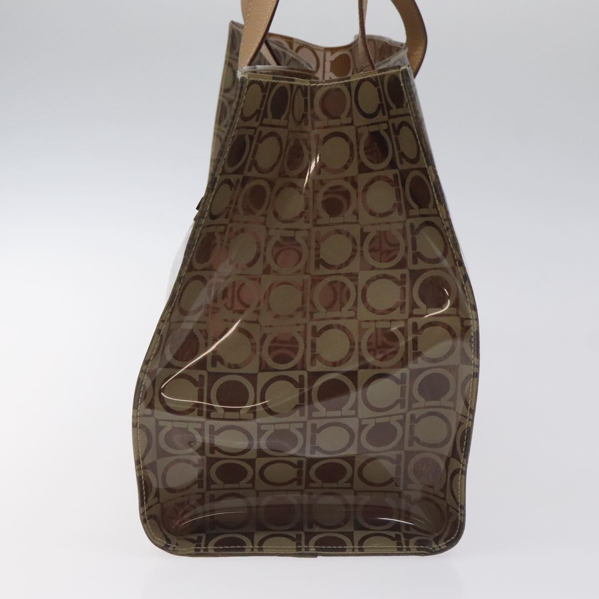 Salvatore Ferragamo Gancini Tote Bag Vinyl Brown Silver Auth BA2989