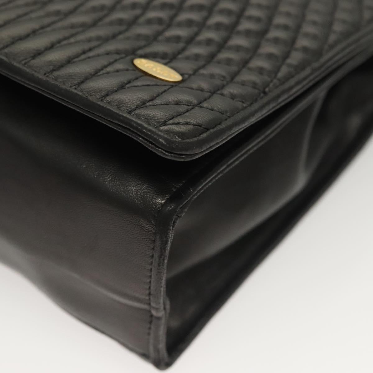 BALLY Chain Shoulder Bag Leather Black Gold Auth BA3019