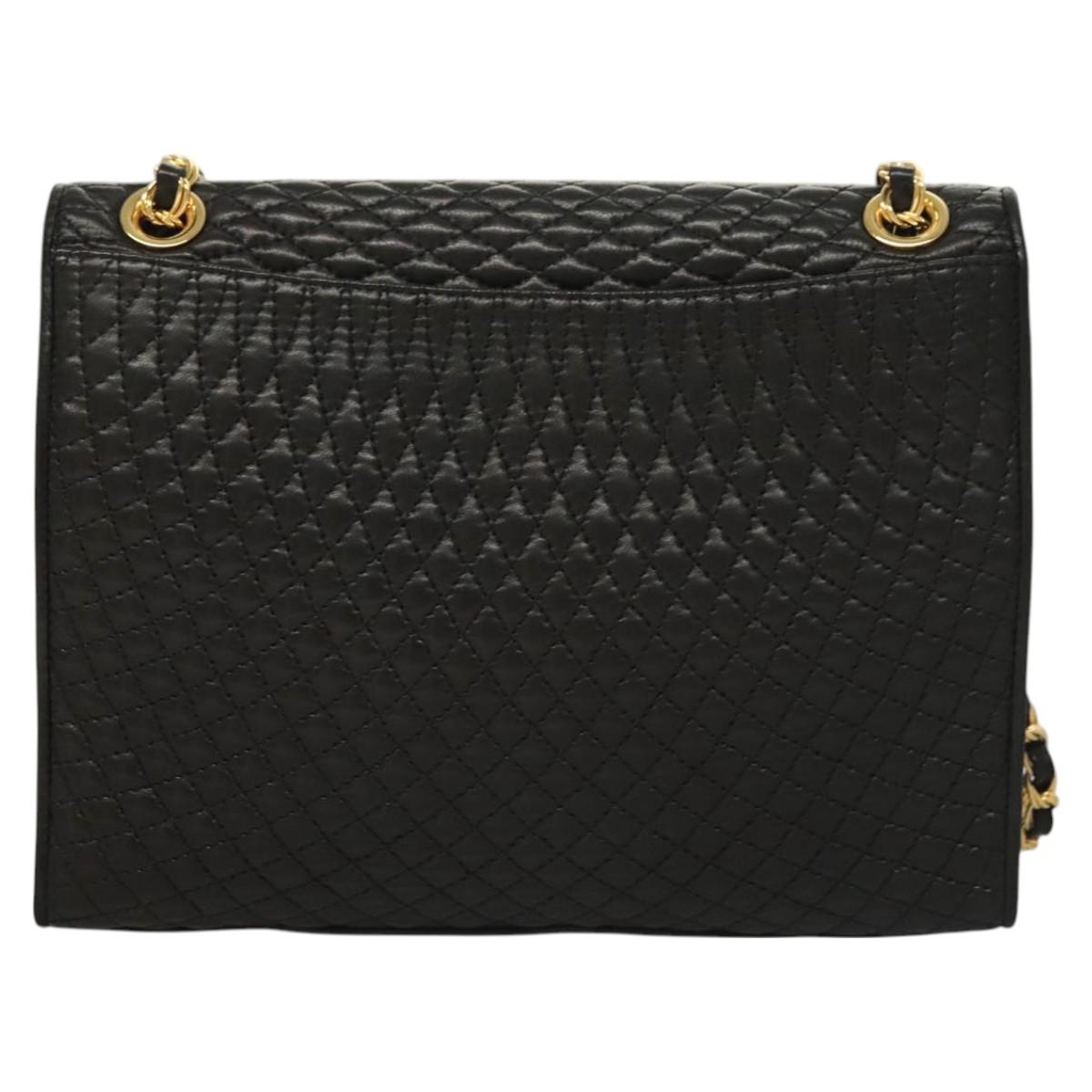 BALLY Chain Shoulder Bag Leather Black Gold Auth BA3019