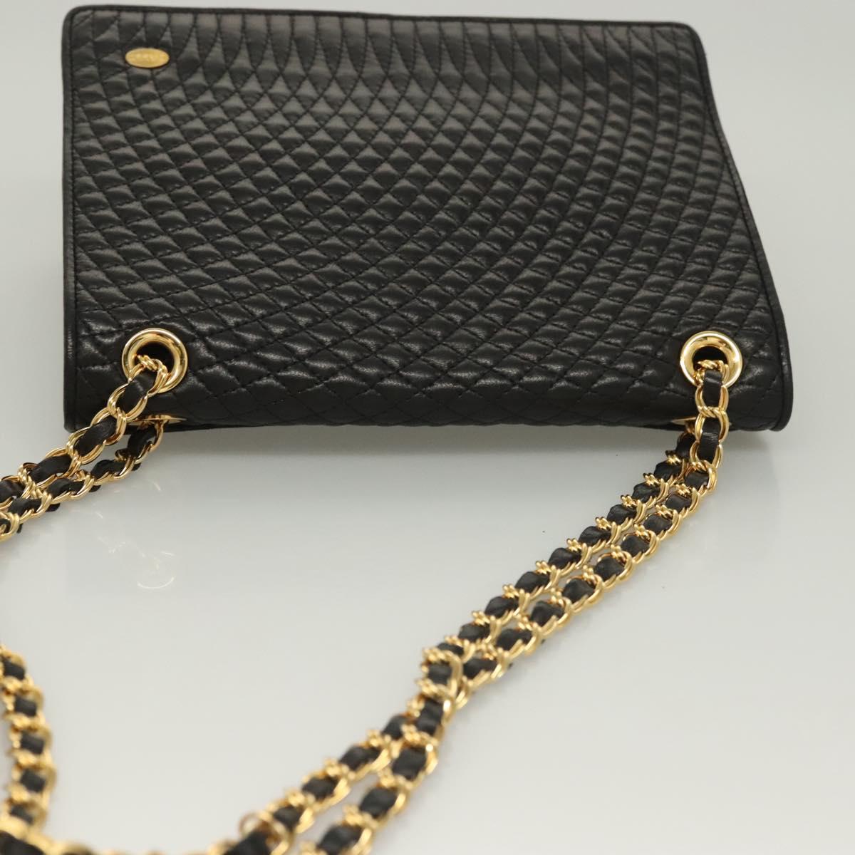 BALLY Chain Shoulder Bag Leather Black Gold Auth BA3019