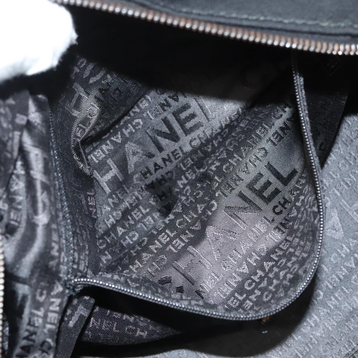 CHANEL Chain Shoulder Bag Cotton Black Silver CC Auth BA3021