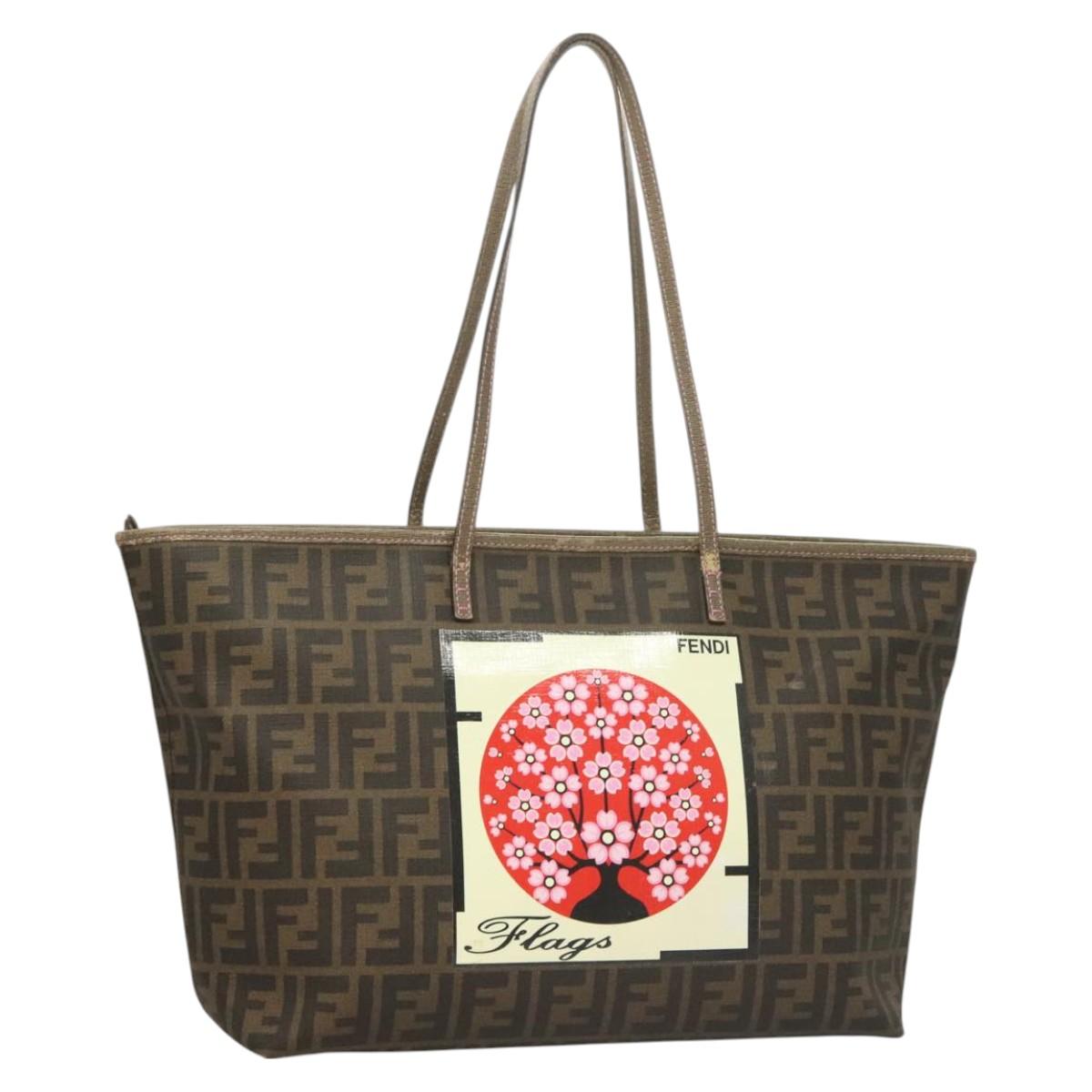 FENDI Zucca Canvas Tote Bag PVC Brown Black Auth BA3024