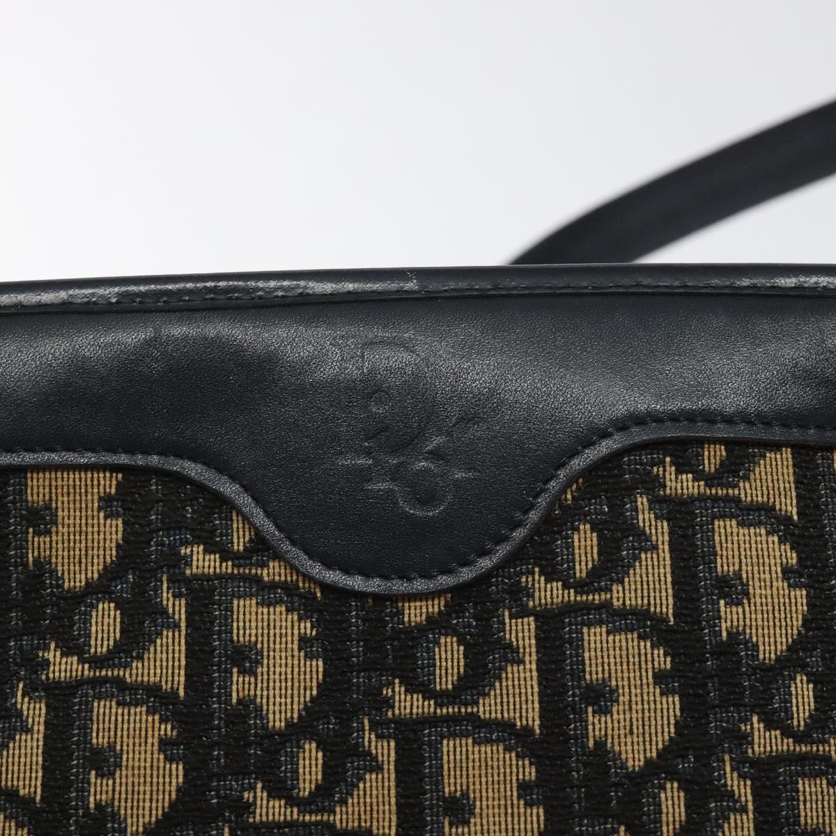 Christian Dior Trotter Canvas Shoulder Bag Navy Gold Auth BA3029