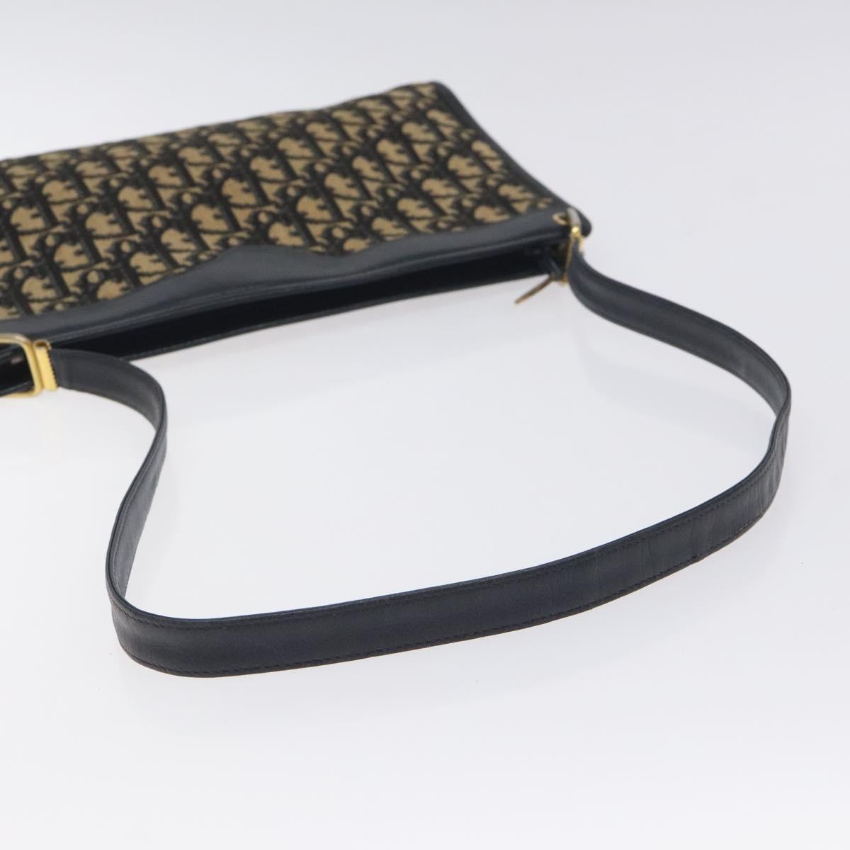 Christian Dior Trotter Canvas Shoulder Bag Navy Gold Auth BA3029