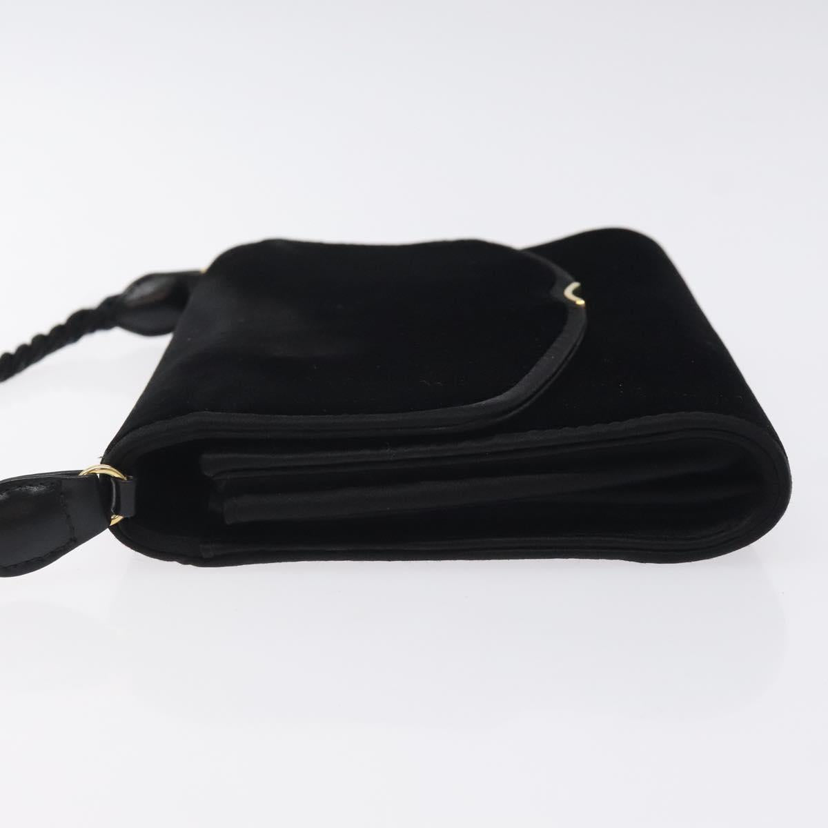 GUCCI Shoulder Bag Velor Black Gold Auth BA3030